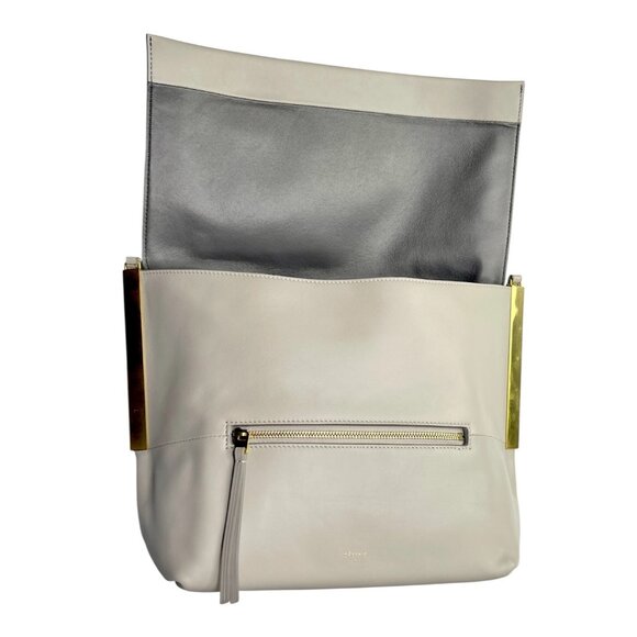 CELINE Clasp Flap Bag Dove Gray Calfskin Leather Shoulder Neutral Italy Handbag - Picture 7 of 16